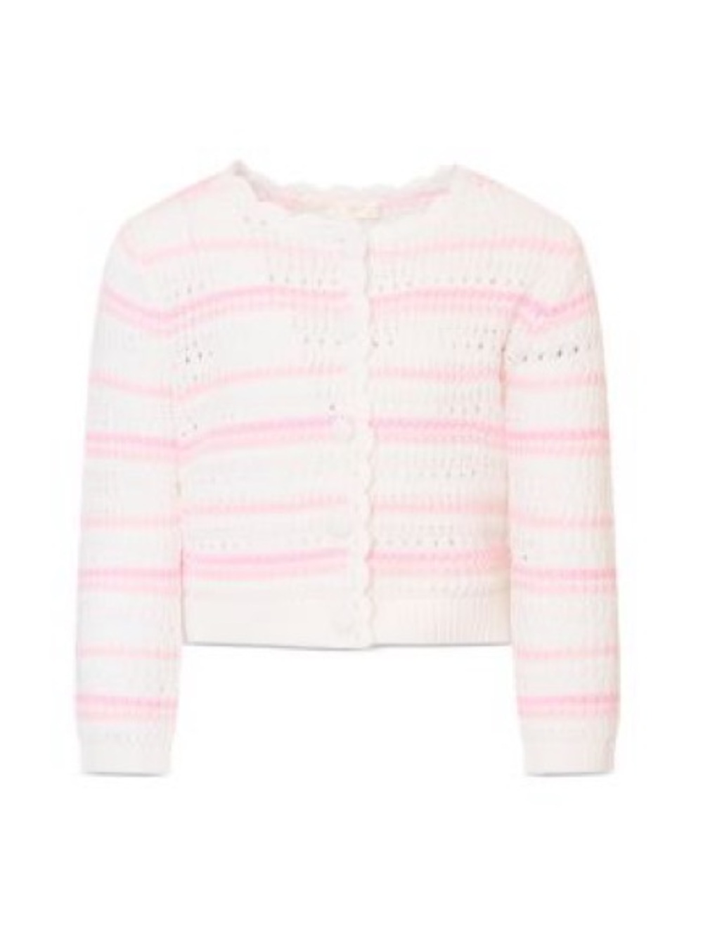 LoveShackFancy White & Pink Striped Knit Cardigan
